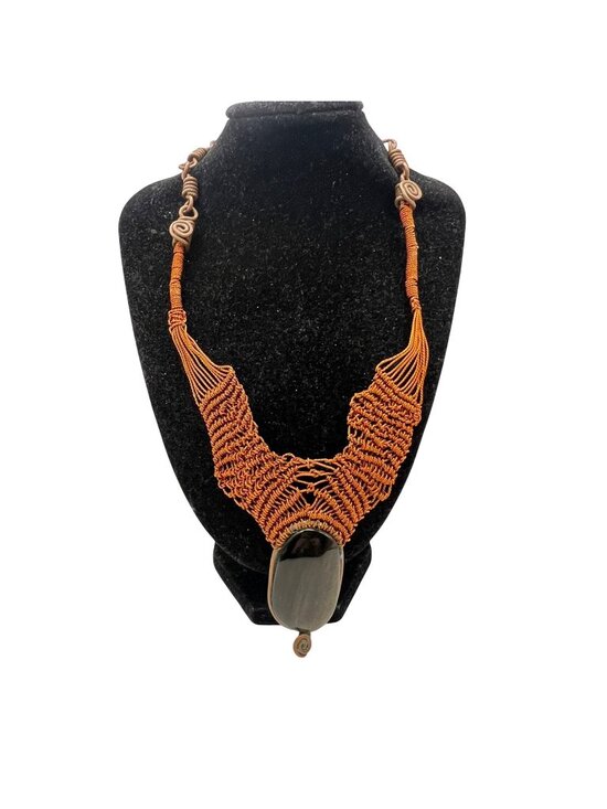 Jewelry - Handmade Copper Wire Wrapped Silver Sheen Obsidian Necklace Boho Statement